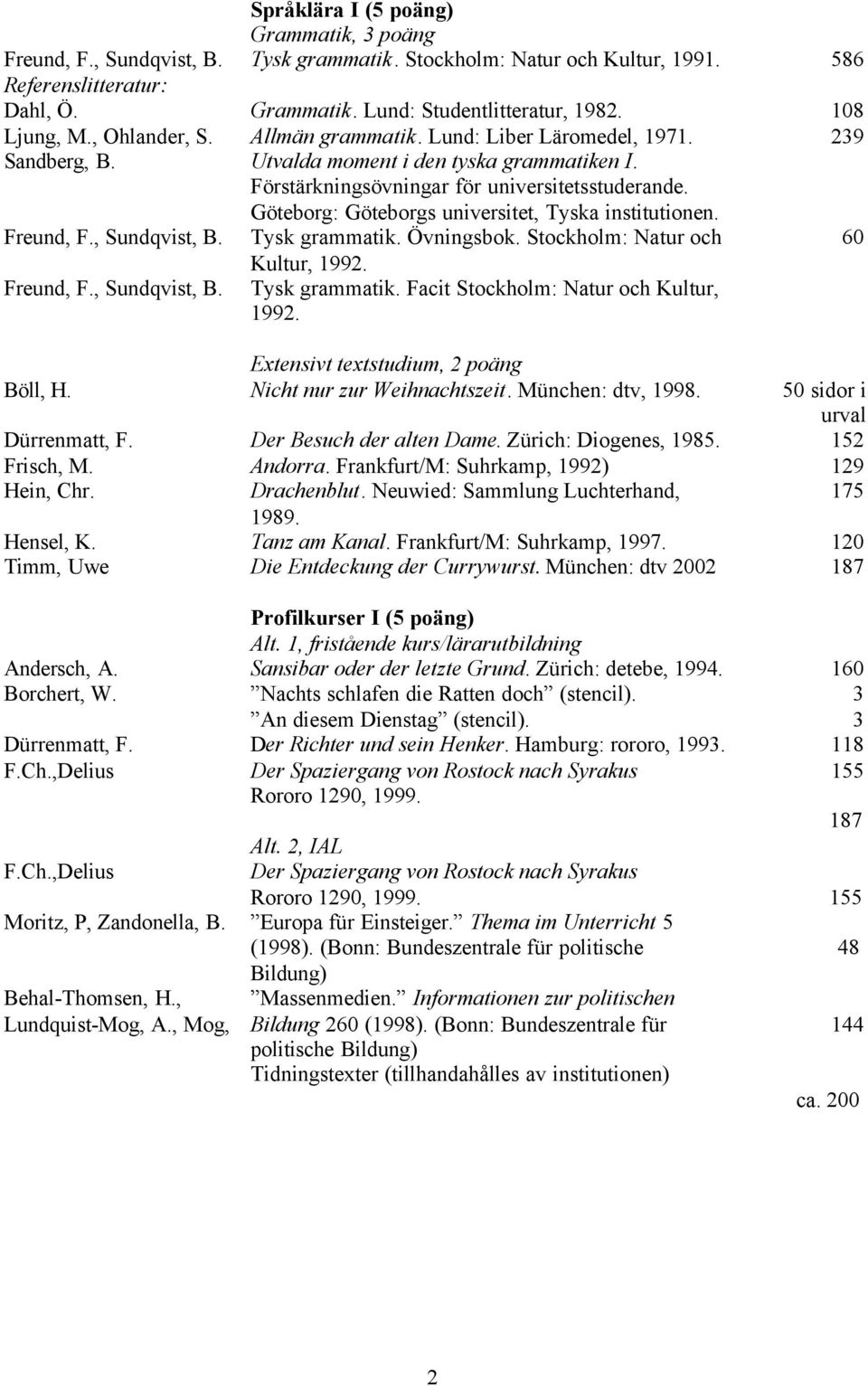 Lund: Liber Läromedel, 1971. Utvalda moment i den tyska grammatiken I. Förstärkningsövningar för universitetsstuderande. Göteborg: Göteborgs universitet, Tyska institutionen. Tysk grammatik.