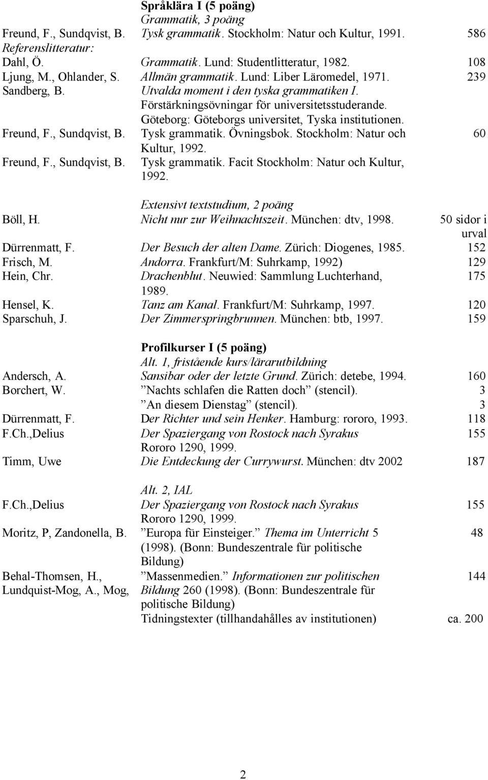 Lund: Liber Läromedel, 1971. Utvalda moment i den tyska grammatiken I. Förstärkningsövningar för universitetsstuderande. Göteborg: Göteborgs universitet, Tyska institutionen. Tysk grammatik.