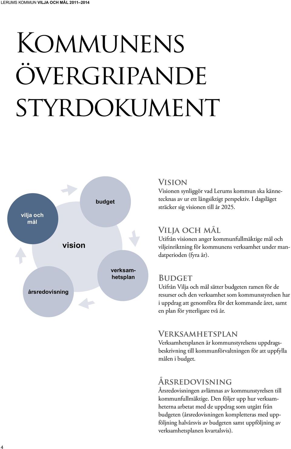 årsredovisning verksamhetsplan Budget Utifrån Vilja och mål sätter budgeten ramen för de resur ser och den verksamhet som kommunstyrelsen har i uppdrag att genomföra för det kommande året, samt en