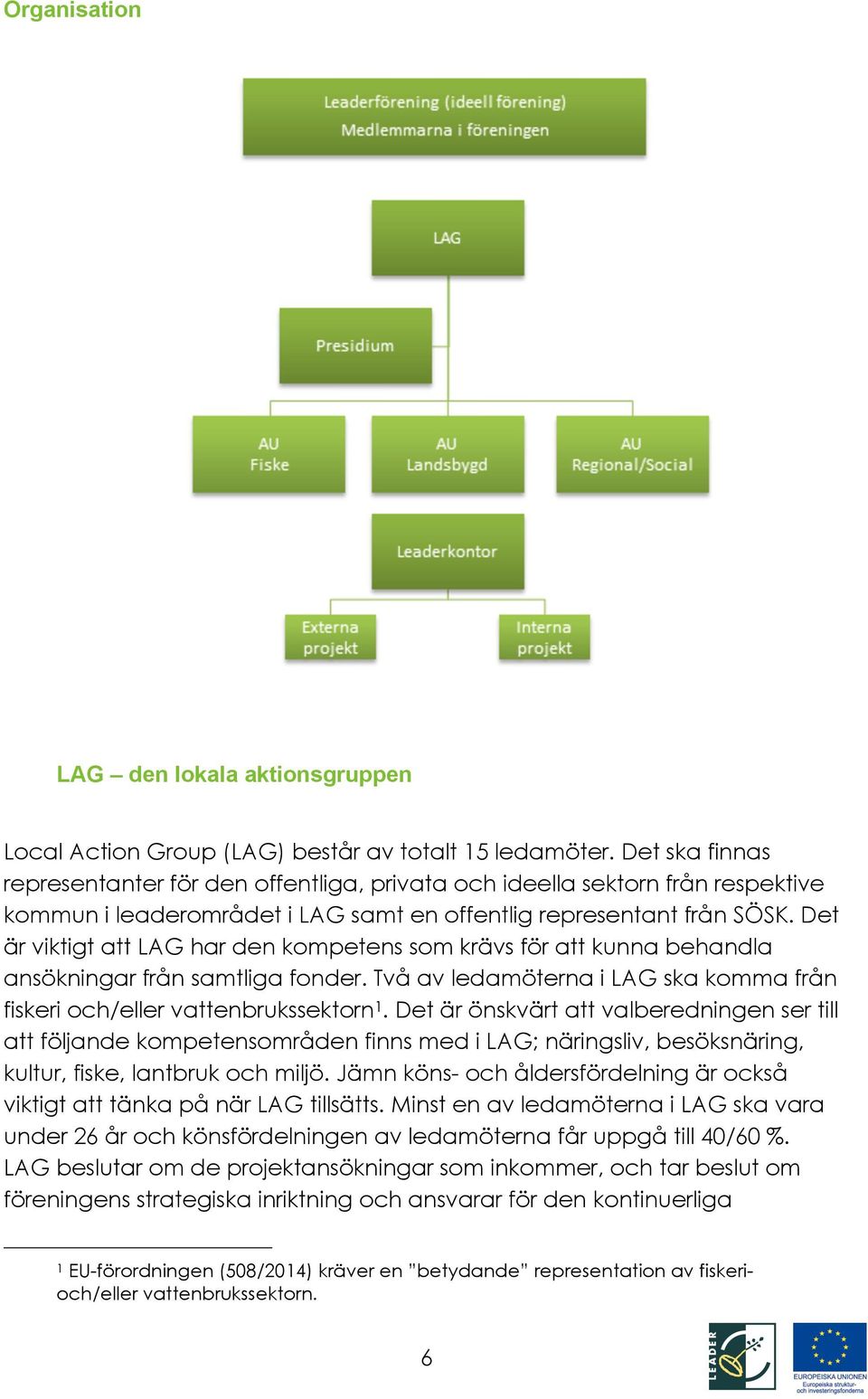 Det är viktigt att LAG har den kompetens som krävs för att kunna behandla ansökningar från samtliga fonder. Två av ledamöterna i LAG ska komma från fiskeri och/eller vattenbrukssektorn1.