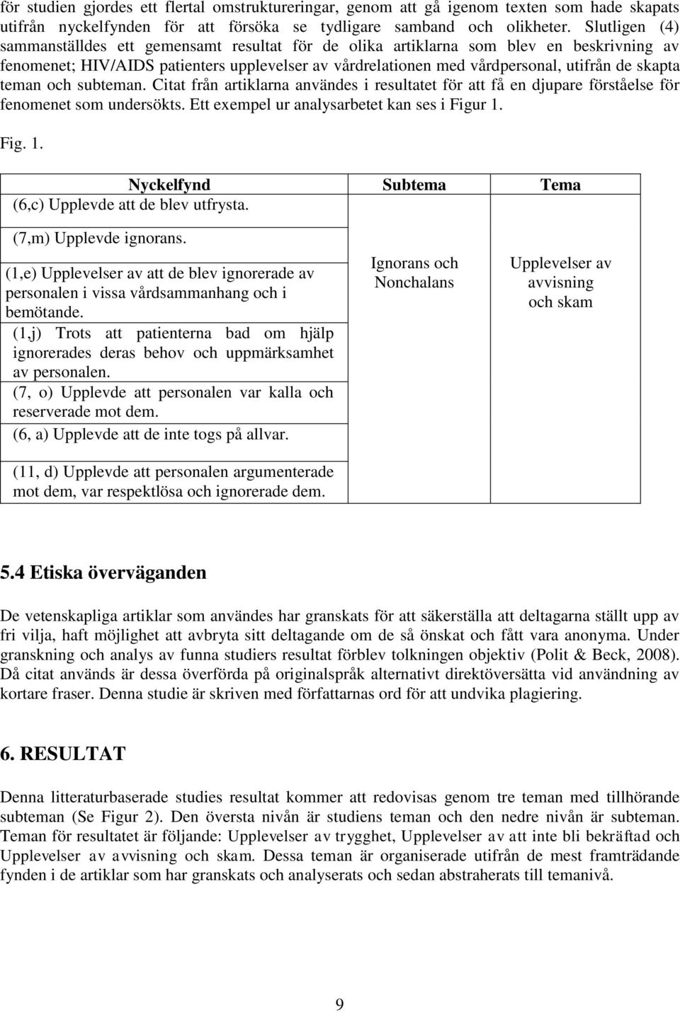 teman och subteman. Citat från artiklarna användes i resultatet för att få en djupare förståelse för fenomenet som undersökts. Ett exempel ur analysarbetet kan ses i Figur 1.