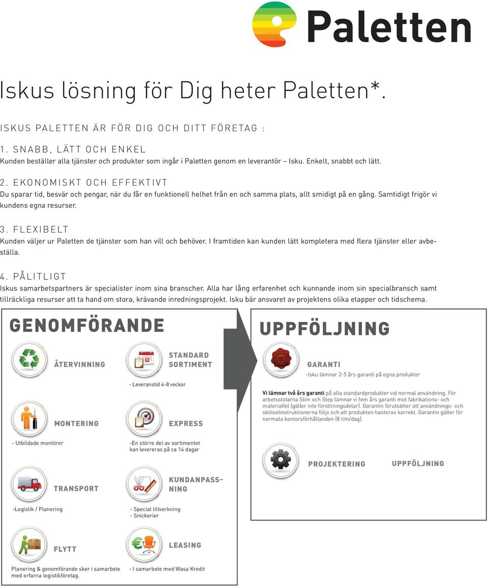 EKONOMISKT OCH EFFEKTIVT Du sparar tid, besvär och pengar, när du får en funktionell helhet från en och samma plats, allt smidigt på en gång. Samtidigt frigör vi kundens egna resurser. 4.