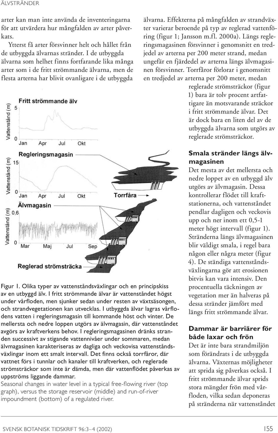 Effekterna på mångfalden av strandväxter varierar beroende på typ av reglerad vattenföring (figur 1; Jansson m.fl. 2000a).