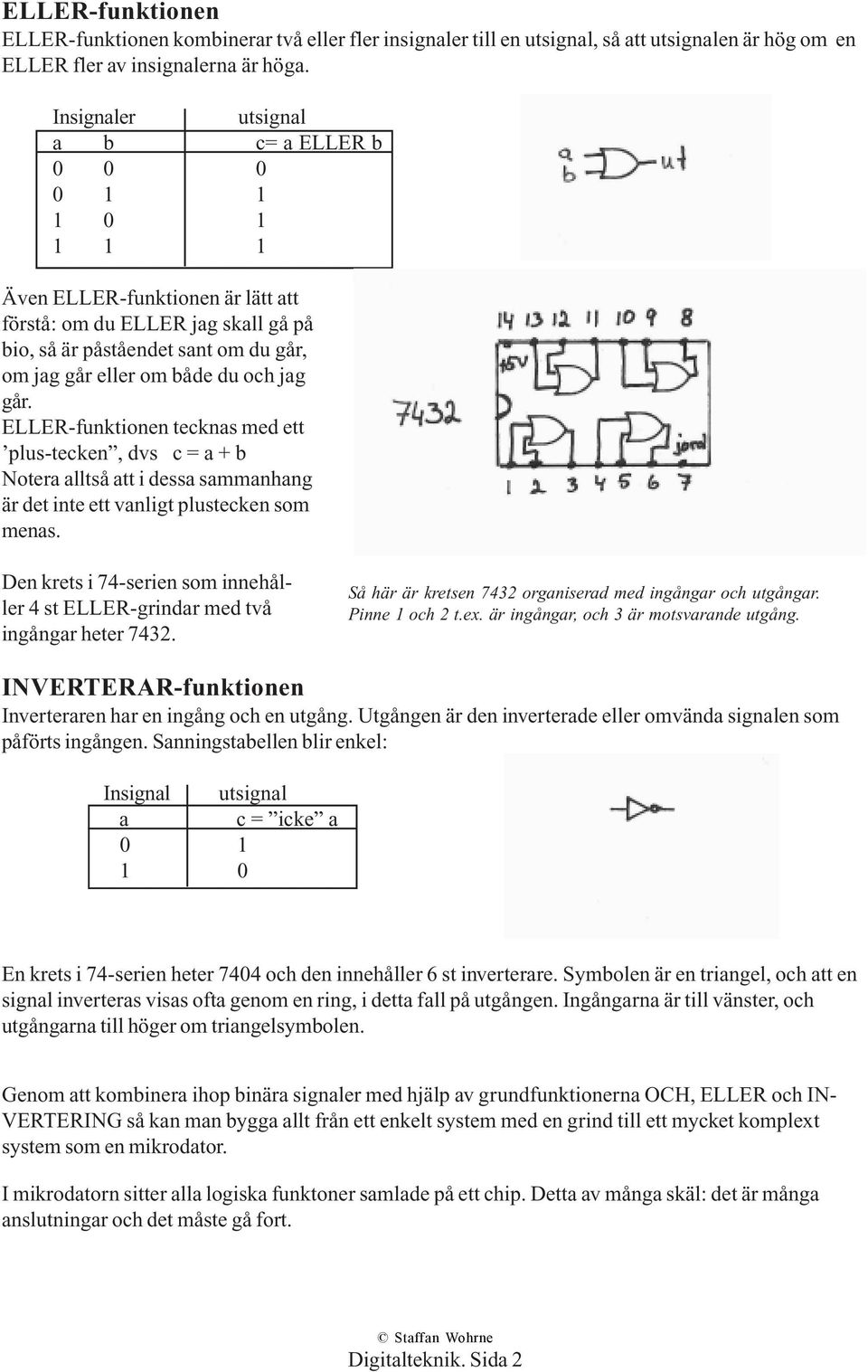 och jag går. ELLER-funktionen tecknas med ett plus-tecken, dvs c = a + b Notera alltså att i dessa sammanhang är det inte ett vanligt plustecken som menas.