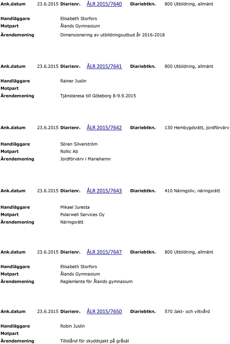 410 Näringsliv, näringsrätt Polarwell Services Oy Näringsrätt Ank.datum 23.6.2015 Diarienr. ÅLR 2015/7647 Diariebtkn.