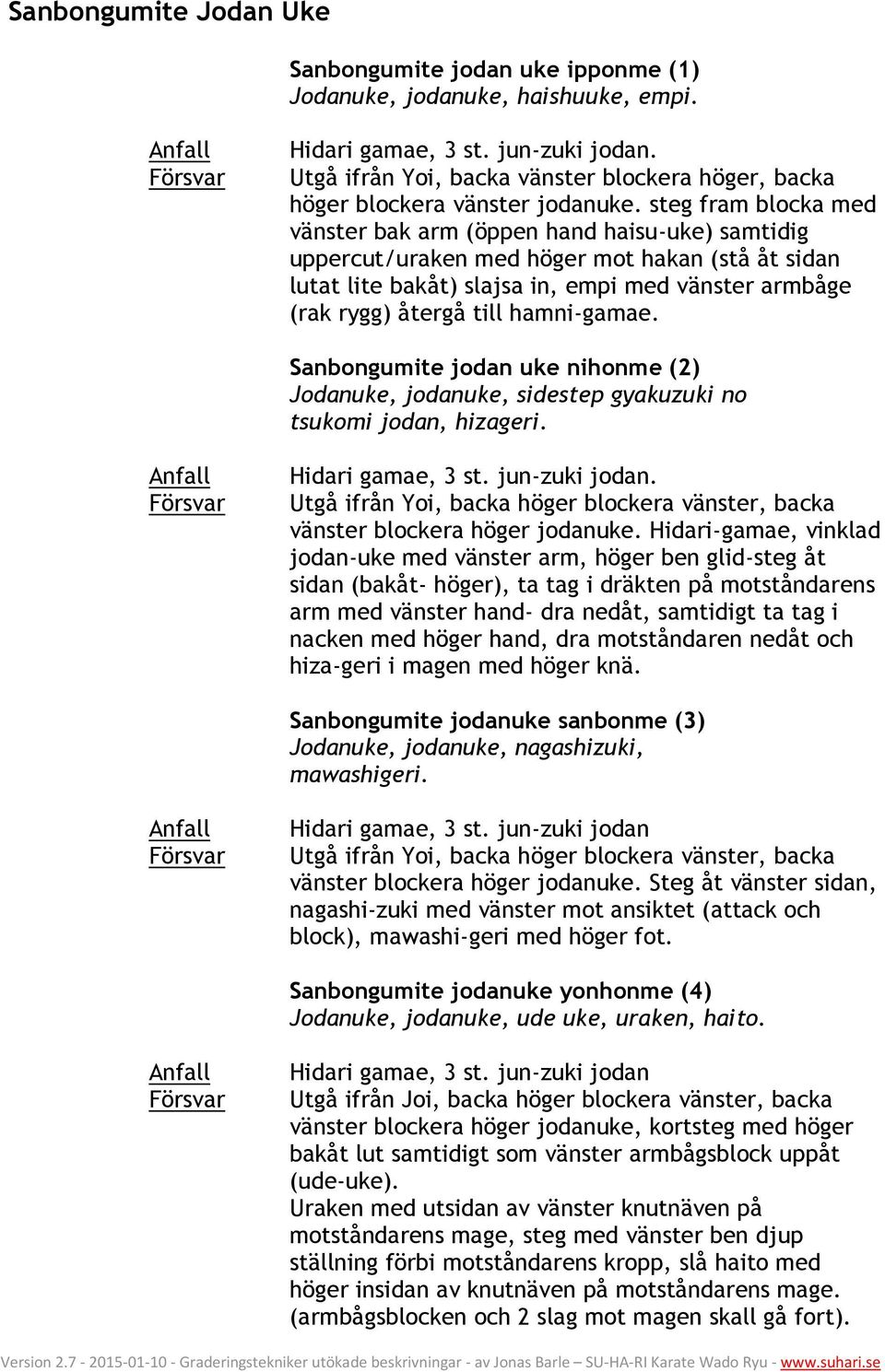 steg fram blocka med vänster bak arm (öppen hand haisu-uke) samtidig uppercut/uraken med höger mot hakan (stå åt sidan lutat lite bakåt) slajsa in, empi med vänster armbåge (rak rygg) återgå till