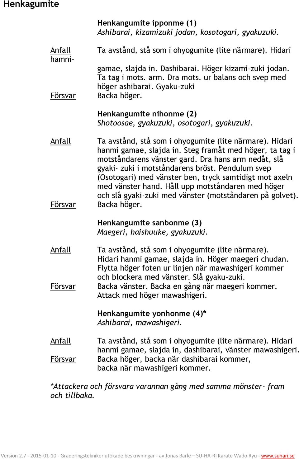 Ta avstånd, stå som i ohyogumite (lite närmare). Hidari hanmi gamae, slajda in. Steg framåt med höger, ta tag i motståndarens vänster gard. Dra hans arm nedåt, slå gyaki- zuki i motståndarens bröst.