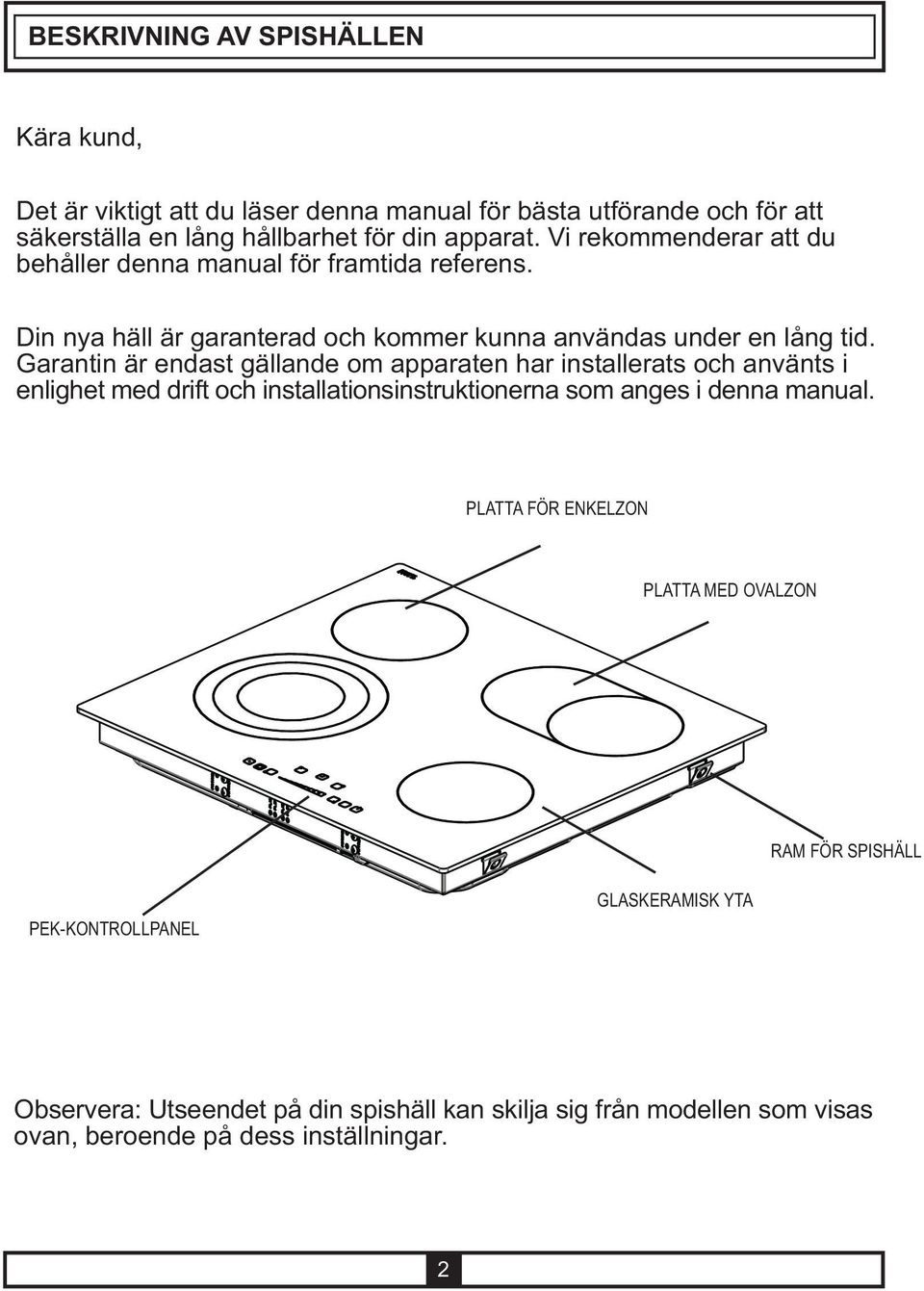 Garantin är endast gällande om apparaten har installerats och använts i enlighet med drift och installationsinstruktionerna som anges i denna manual.