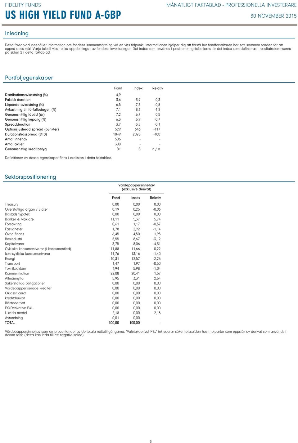 Det index som används i positioneringstabellerna är det index som definieras i resultatreferenserna på sidan 2 i detta faktablad.