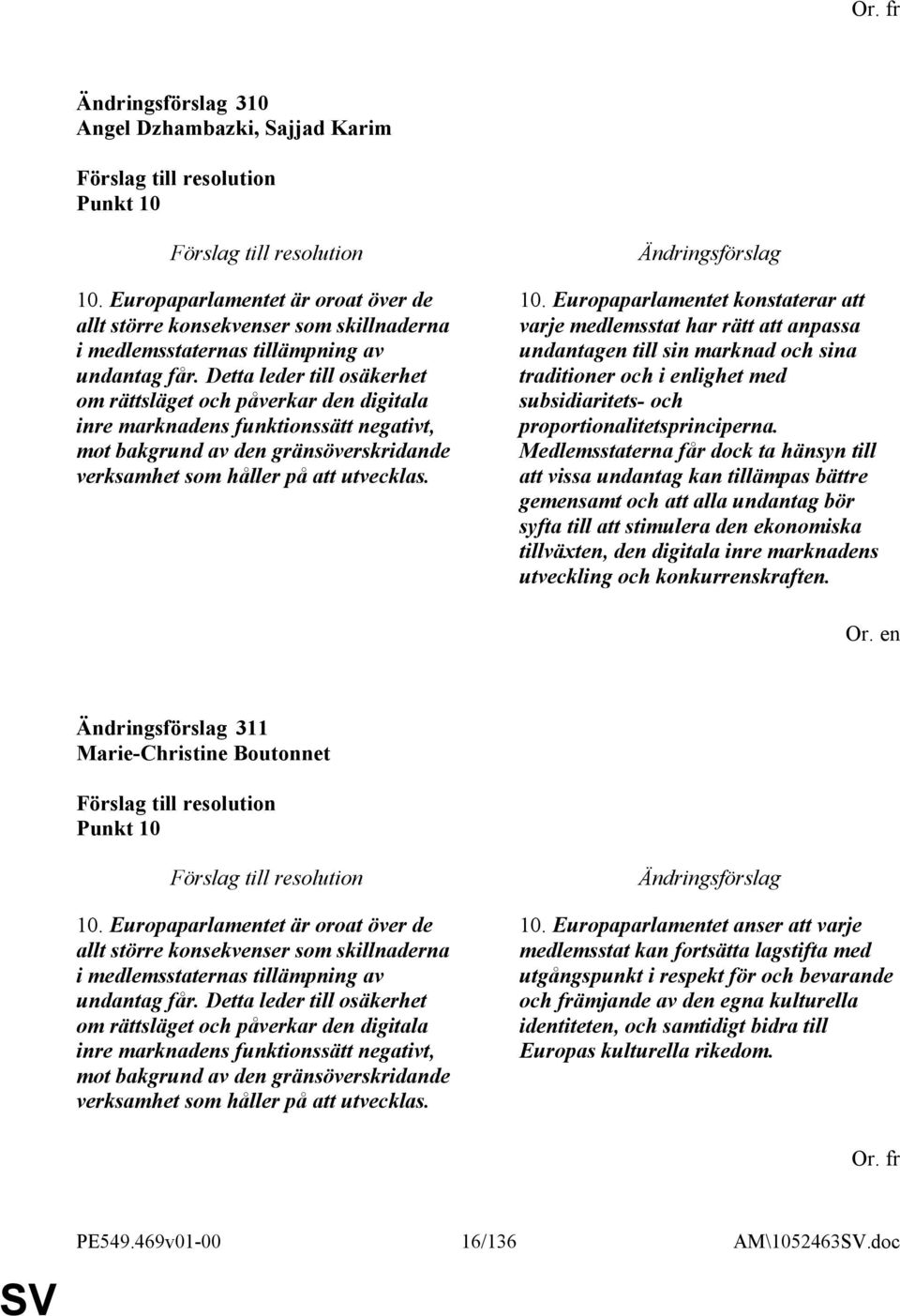 Europaparlamentet konstaterar att varje medlemsstat har rätt att anpassa undantagen till sin marknad och sina traditioner och i enlighet med subsidiaritets- och proportionalitetsprinciperna.