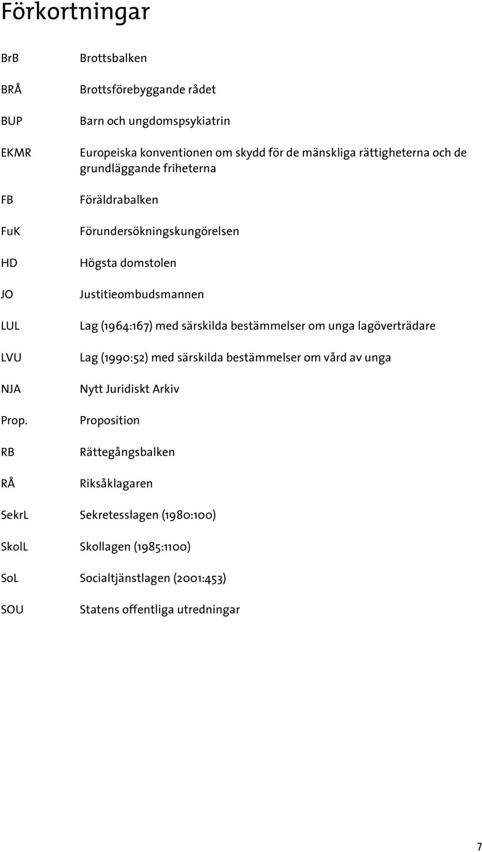 friheterna Föräldrabalken Förundersökningskungörelsen Högsta domstolen Justitieombudsmannen Lag (1964:167) med särskilda bestämmelser om unga lagöverträdare