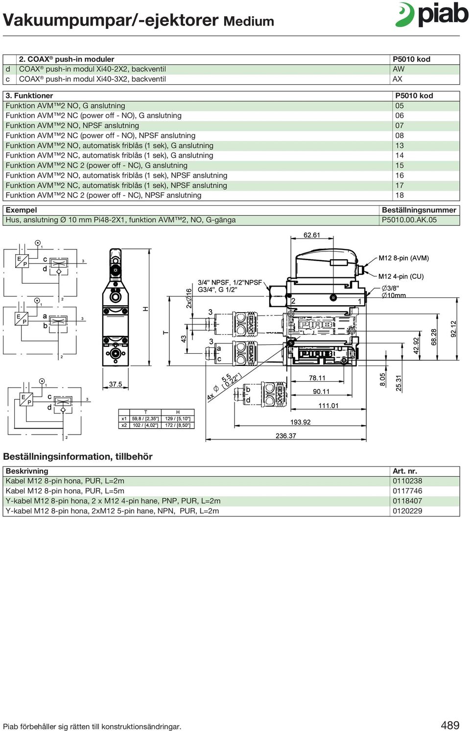 08 Funktion AVM 2 NO, automatisk friblås (1 sek), G anslutning 13 Funktion AVM 2 NC, automatisk friblås (1 sek), G anslutning 14 Funktion AVM 2 NC 2 (power off - NC), G anslutning 15 Funktion AVM 2