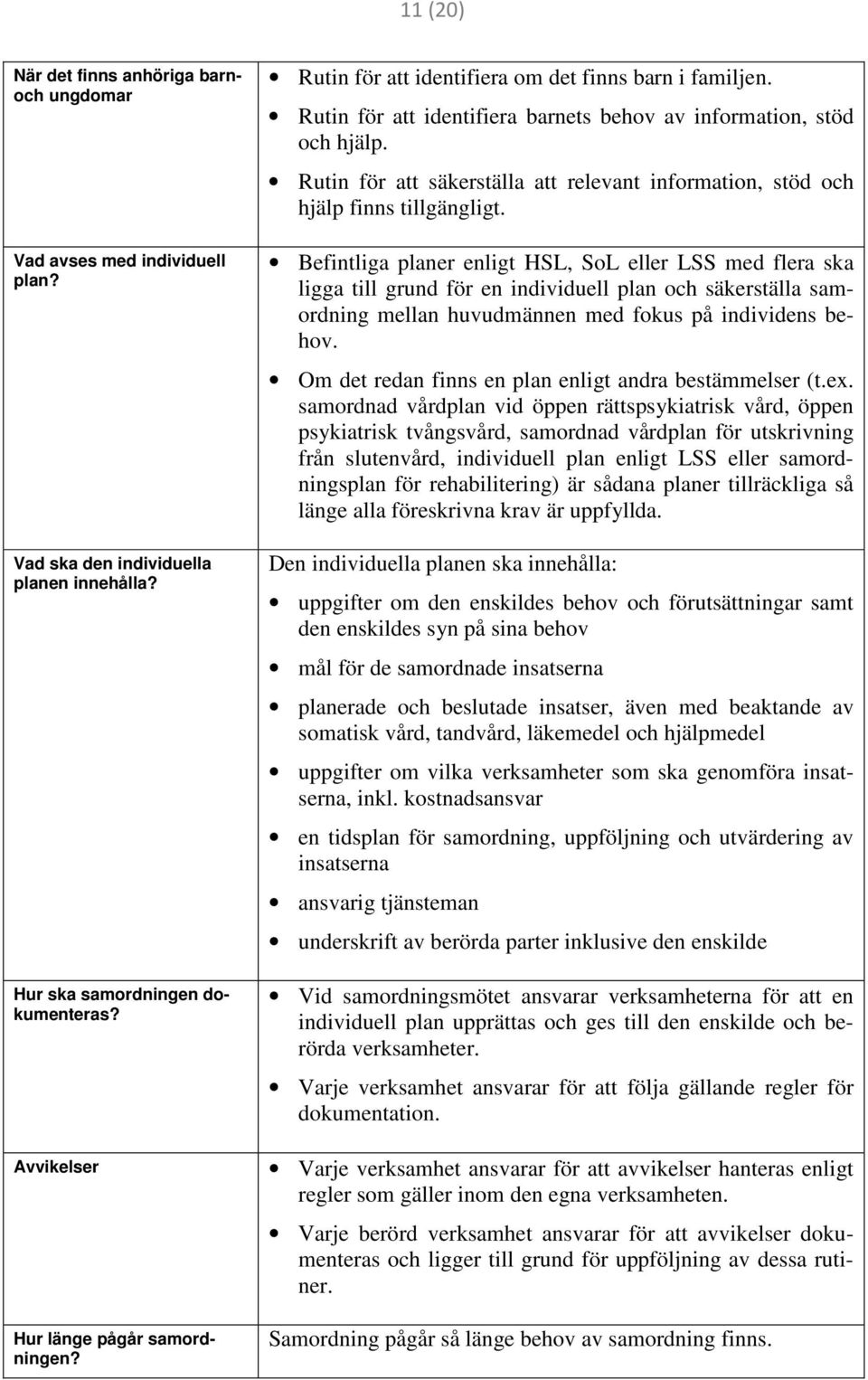 Rutin för att säkerställa att relevant information, stöd och hjälp finns tillgängligt.