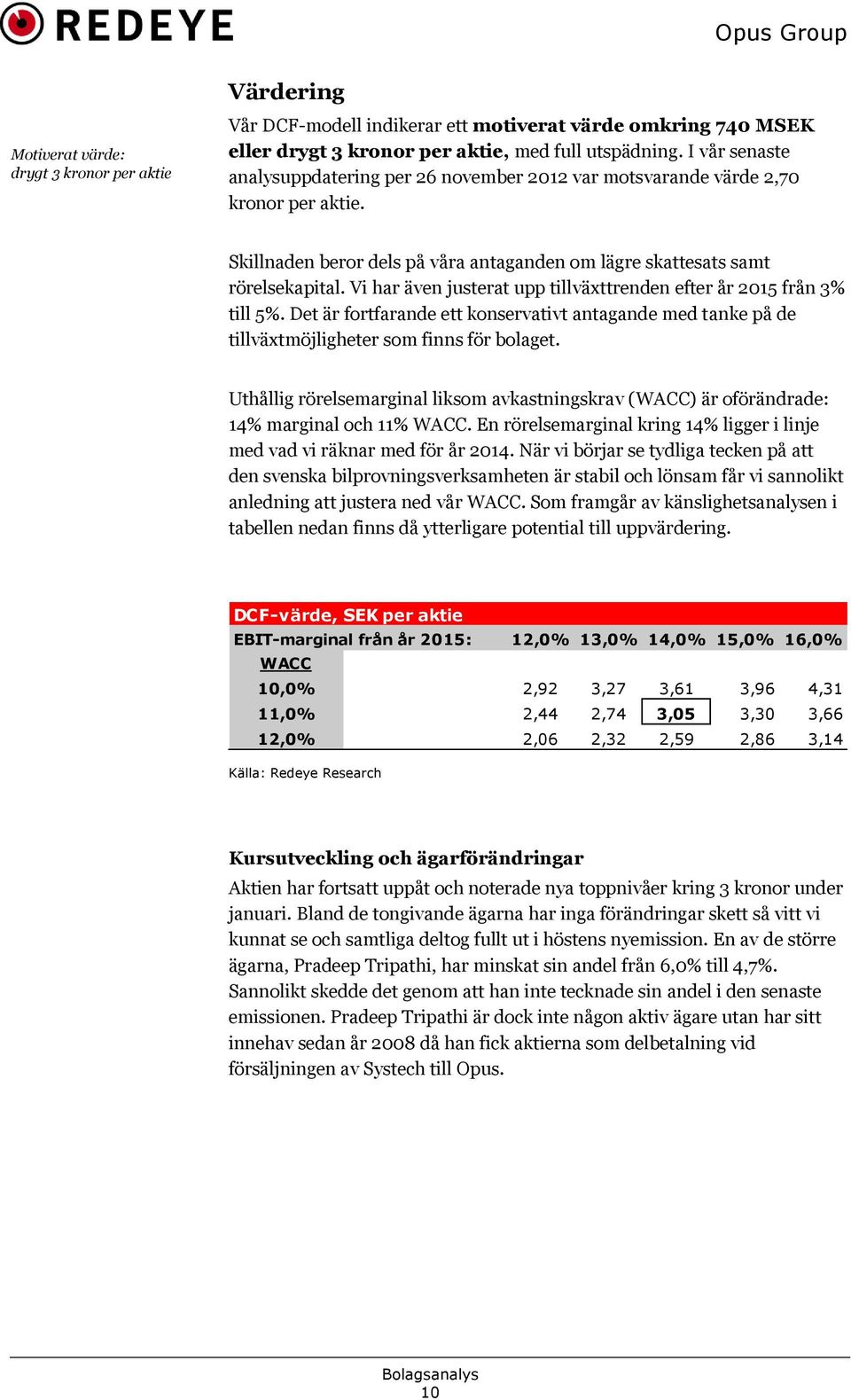 Vi har även justerat upp tillväxttrenden efter år 2015 från 3% till 5%. Det är fortfarande ett konservativt antagande med tanke på de tillväxtmöjligheter som finns för bolaget.