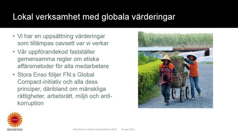 etiska affärsmetoder för alla medarbetare Stora Enso följer FN:s Global