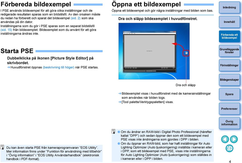 Öppna ett Öppna ett och gör några inställningar med bilden som bas. Dra och släpp bildexemplet i huvudfönstret. Starta PSE Dubbelklicka på ikonen [Picture Style Editor] på skrivbordet.