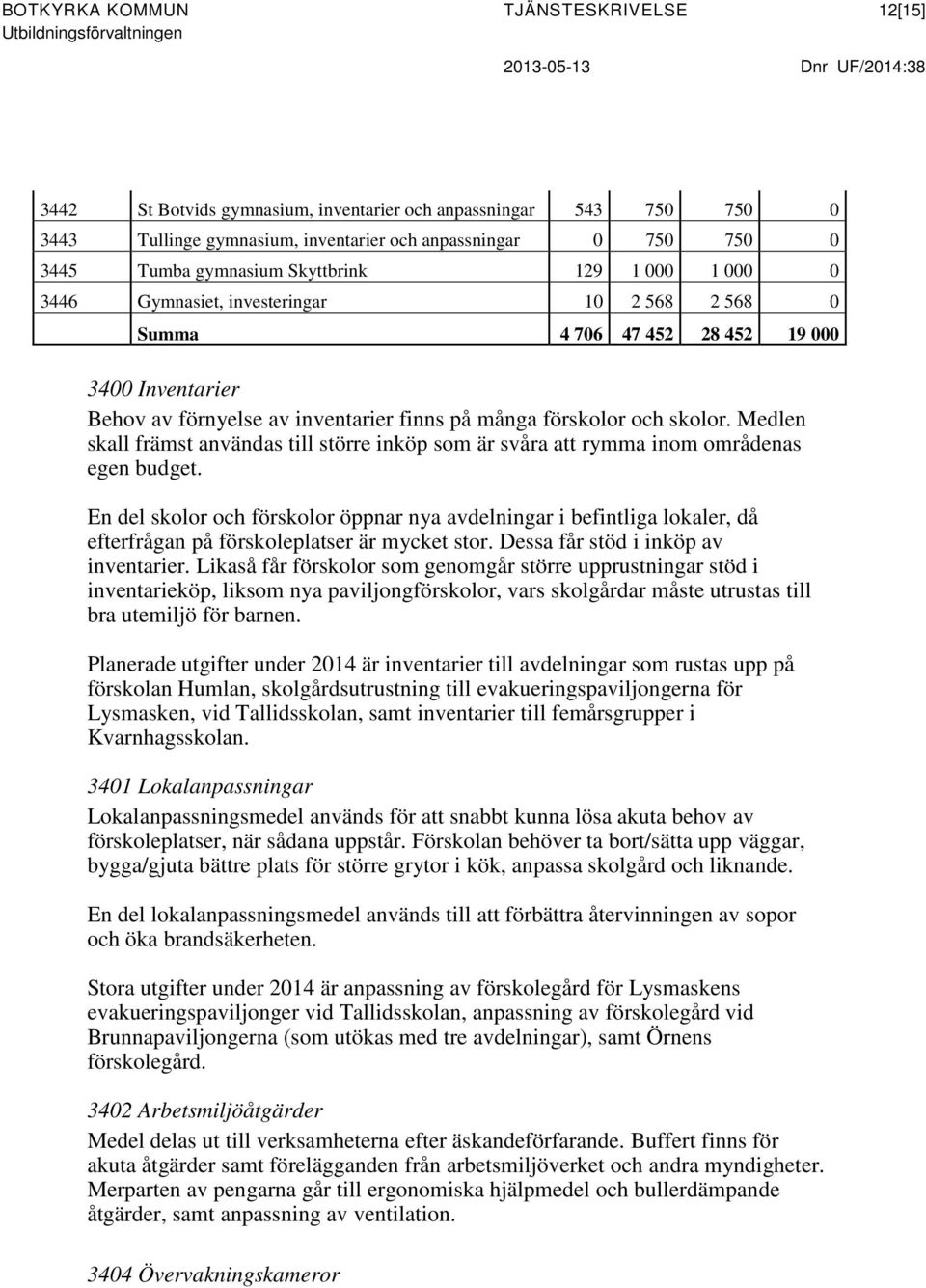 förskolor och skolor. Medlen skall främst användas till större inköp som är svåra att rymma inom områdenas egen budget.