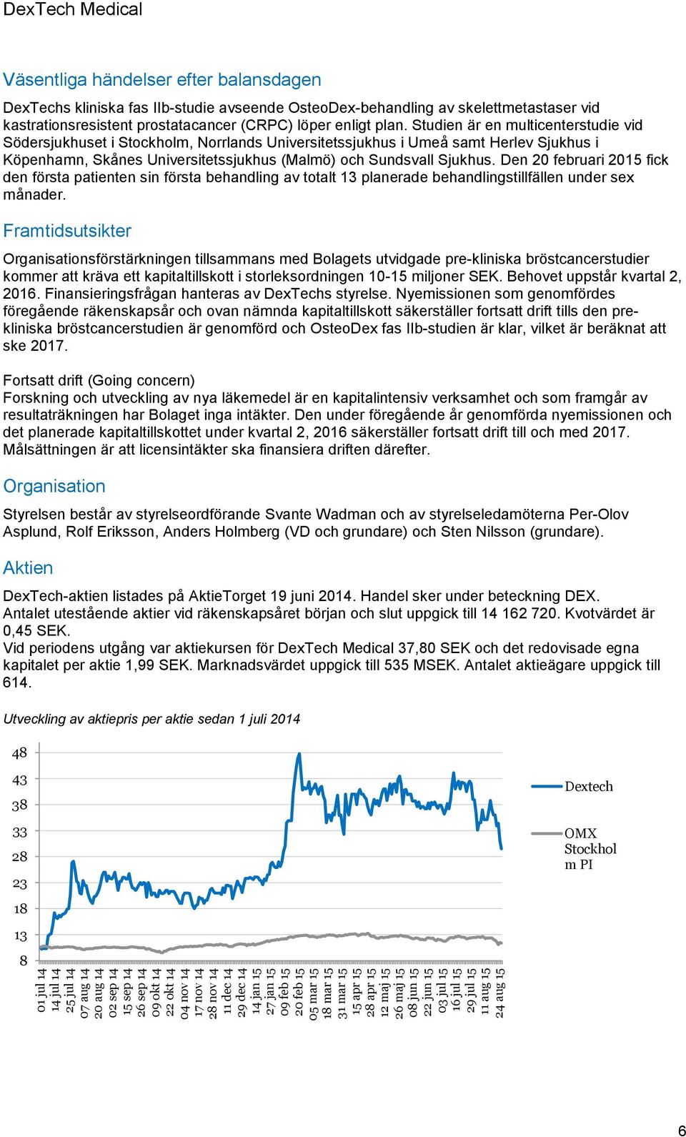 kliniska fas IIb-studie avseende OsteoDex-behandling av skelettmetastaser vid kastrationsresistent prostatacancer (CRPC) löper enligt plan.