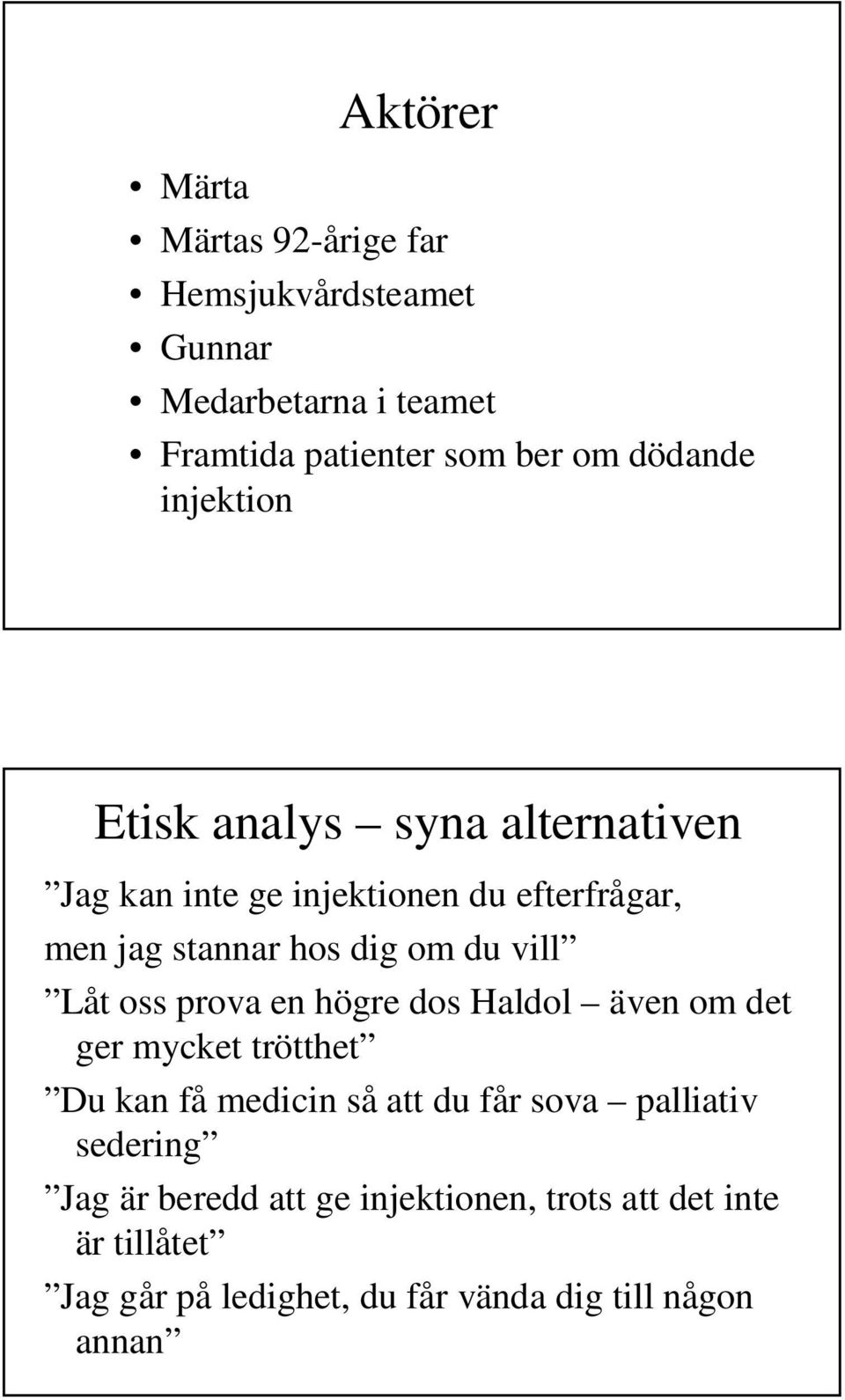 Låt oss prova en högre dos Haldol även om det ger mycket trötthet Du kan få medicin så att du får sova palliativ