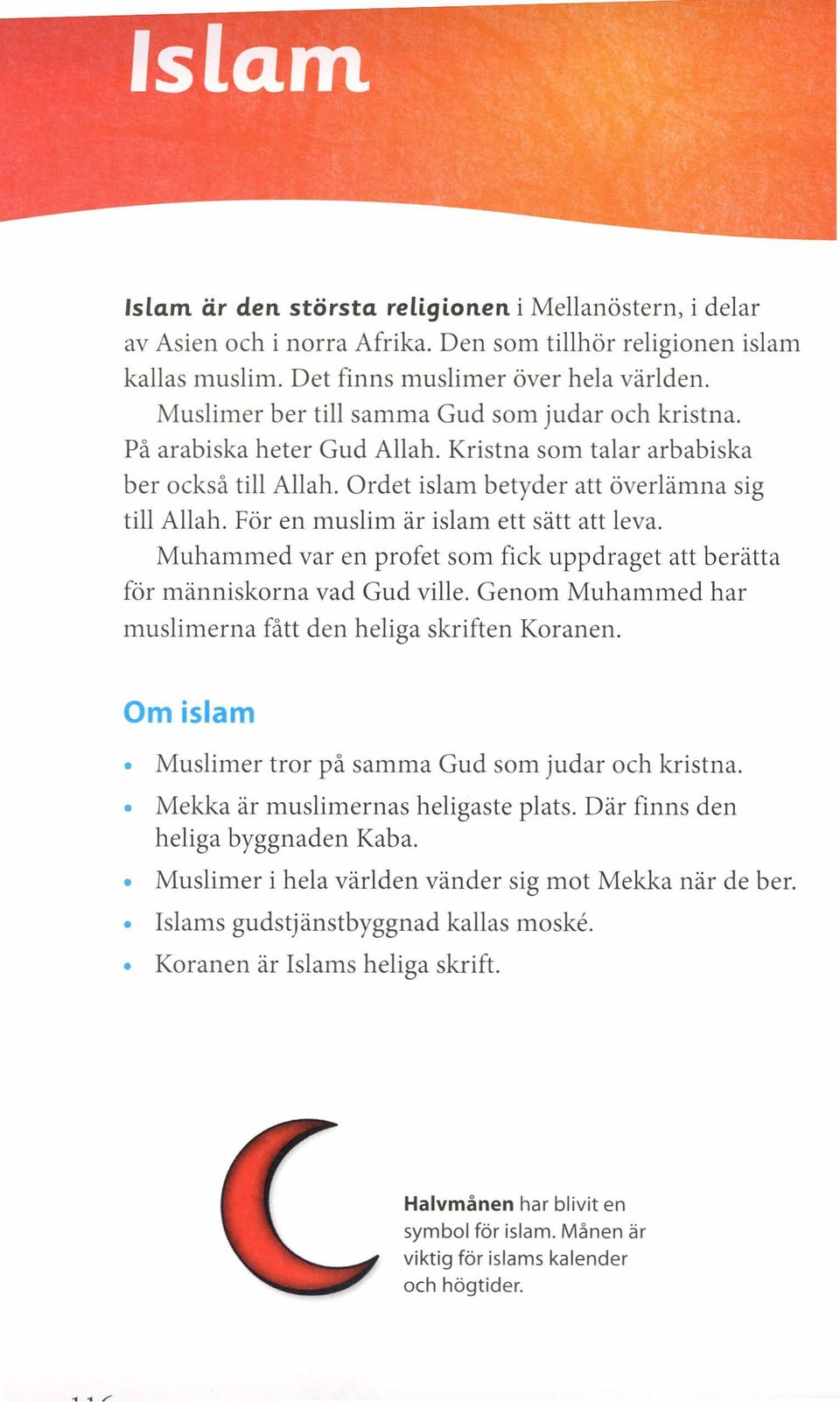 För en muslim är islam ett sätt att leva. Muhammed var en profet som fick uppdraget att berätta för människorna vad Gud ville. Genom Muhammed har muslimerna fått den heliga skriften Koranen.