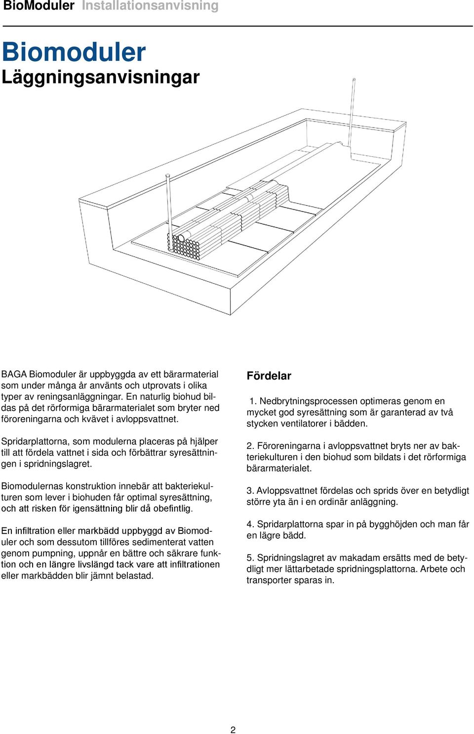 Spridarplattorna, som modulerna placeras på hjälper till att fördela vattnet i sida och förbättrar syresättningen i spridningslagret.