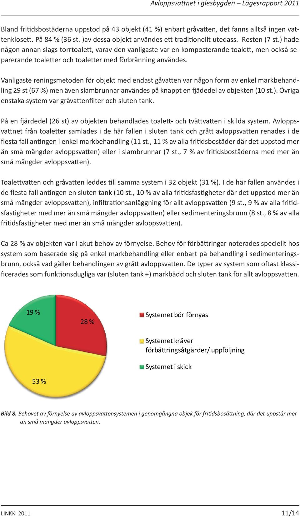 Vanligaste reningsmetoden för objekt med endast gåvatten var någon form av enkel markbehandling 29 st (67 %) men även slambrunnar användes på knappt en fjädedel av objekten (10 st.). Övriga enstaka system var gråvattenfilter och sluten tank.