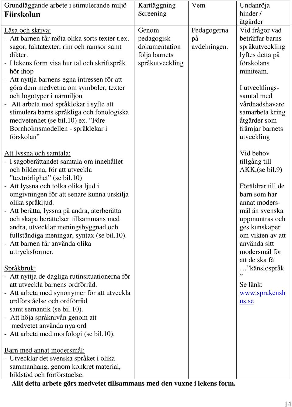 att stimulera barns språkliga och fonologiska medvetenhet (se bil.10) ex.