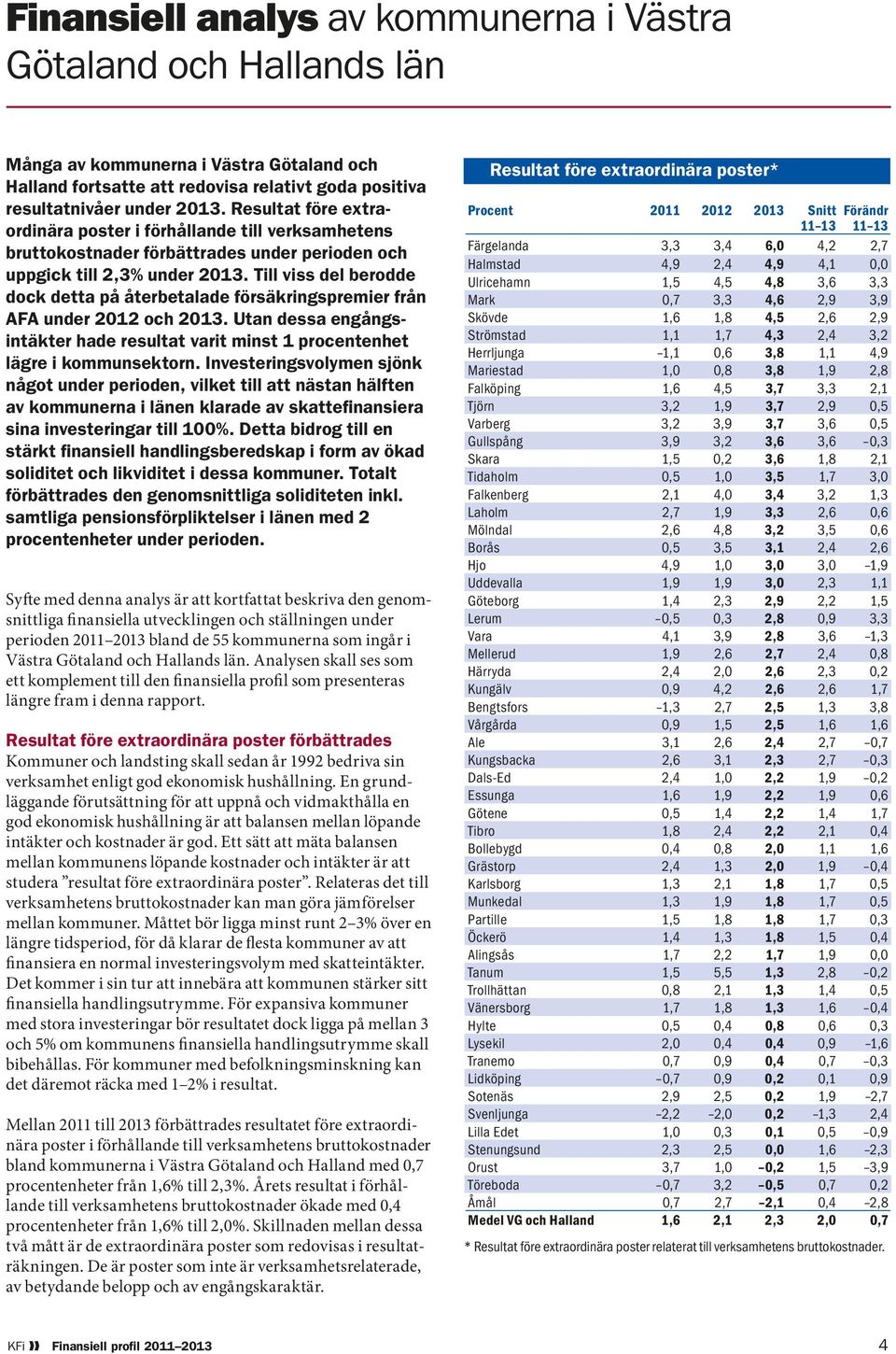 Till viss del berodde dock detta på återbetalade försäkringspremier från AFA under 2012 och 2013. Utan dessa engångsintäkter hade resultat varit minst 1 procentenhet lägre i kommunsektorn.