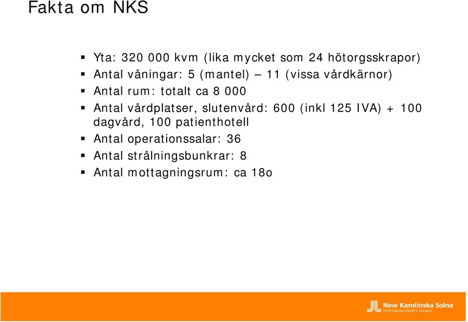 vårdplatser, slutenvård: 600 (inkl 125 IVA) + 100 dagvård, 100 patienthotell