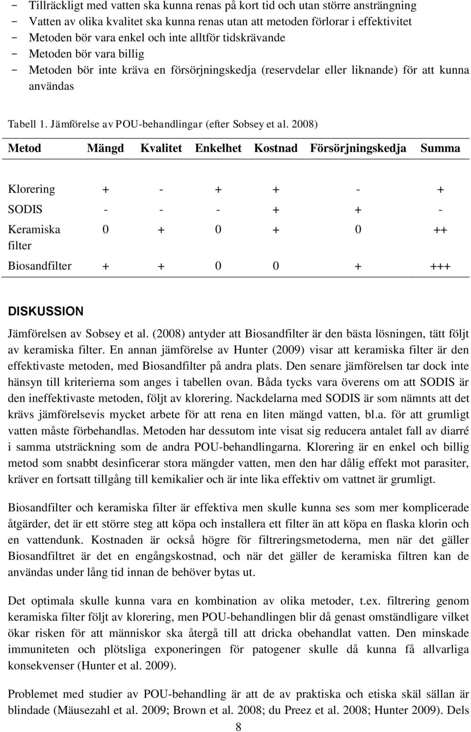 Jämförelse av POU-behandlingar (efter Sobsey et al.