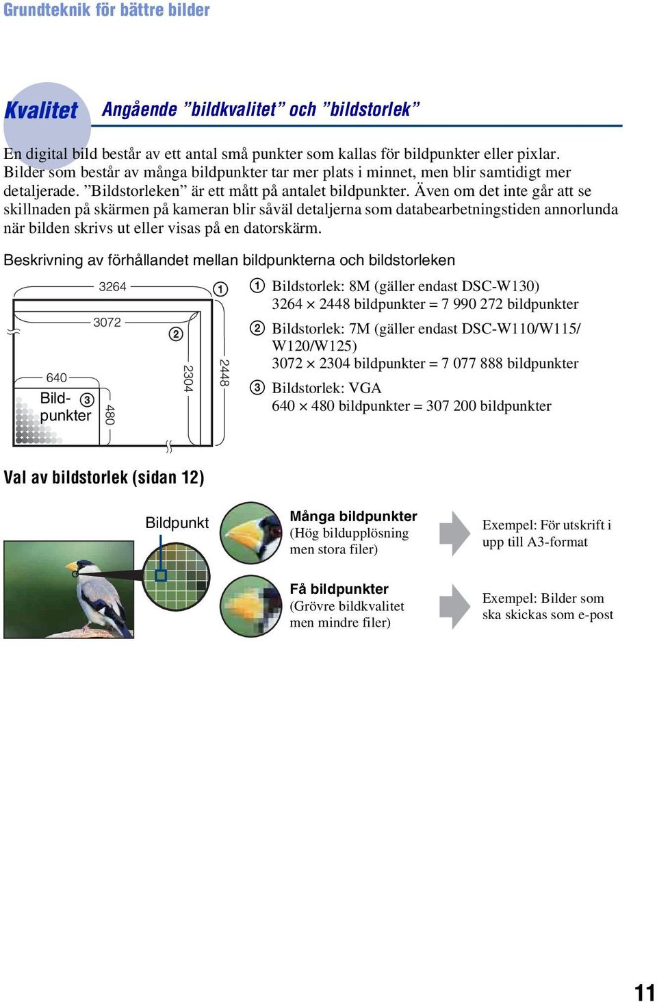 Även om det inte går att se skillnaden på skärmen på kameran blir såväl detaljerna som databearbetningstiden annorlunda när bilden skrivs ut eller visas på en datorskärm.