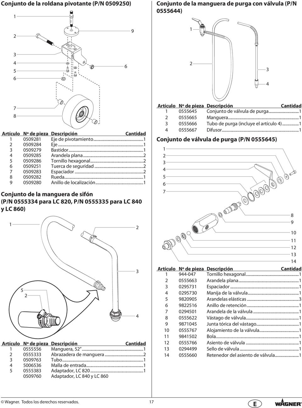 ..1 Conjunto de la manguera de sfón (P/N 0555 para LC 80, P/N 05555 para LC 80 y LC 860) 1 5 Artículo Nº de peza Descrpcón Cantdad 1 0555556 Manguera, 5...1 0555 Abrazadera de manguera... 050976 Tubo.