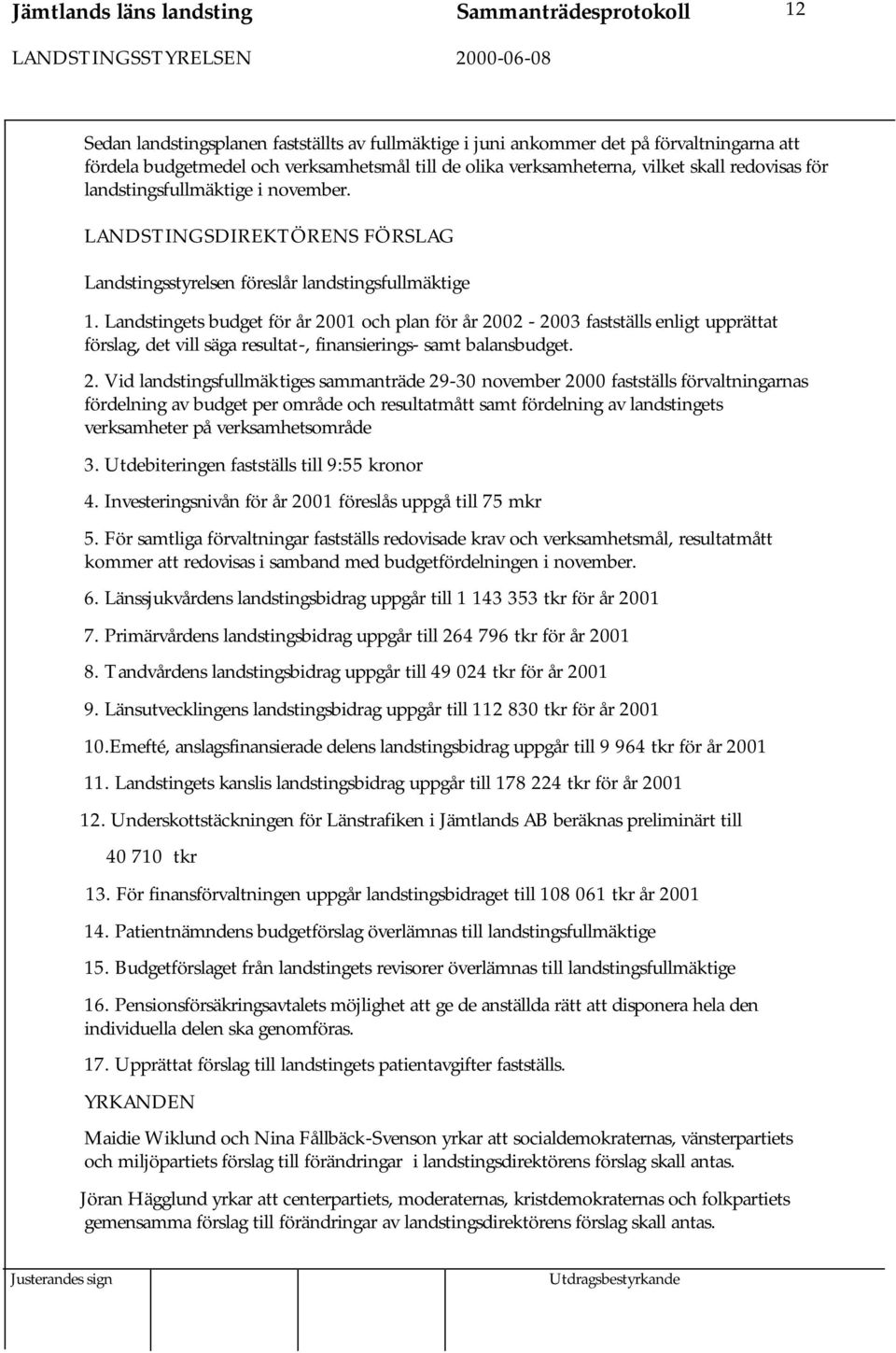 Landstingets budget för år 20