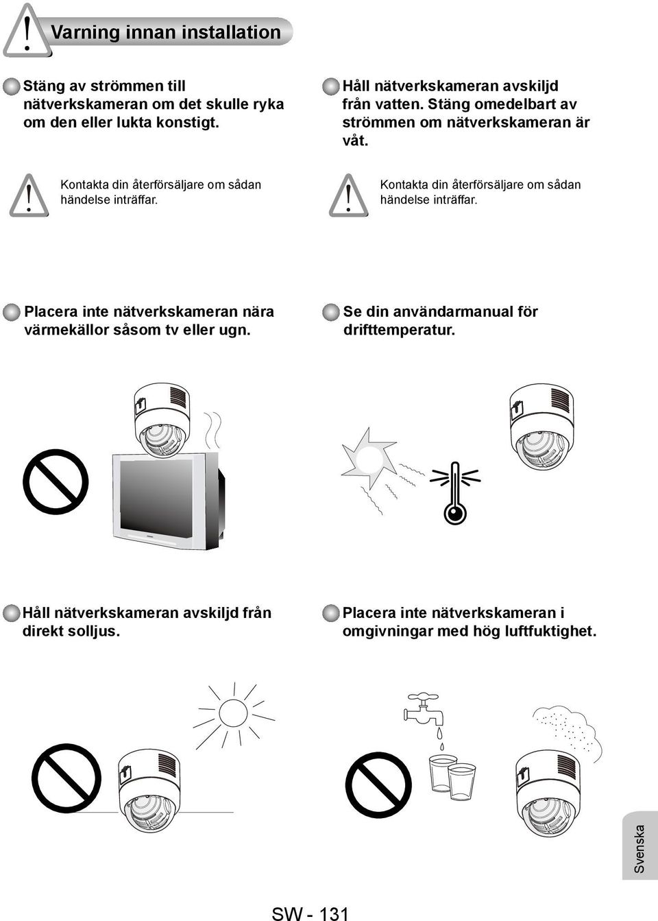 Kontakta din återförsäljare om sådan händelse inträffar. Kontakta din återförsäljare om sådan händelse inträffar.