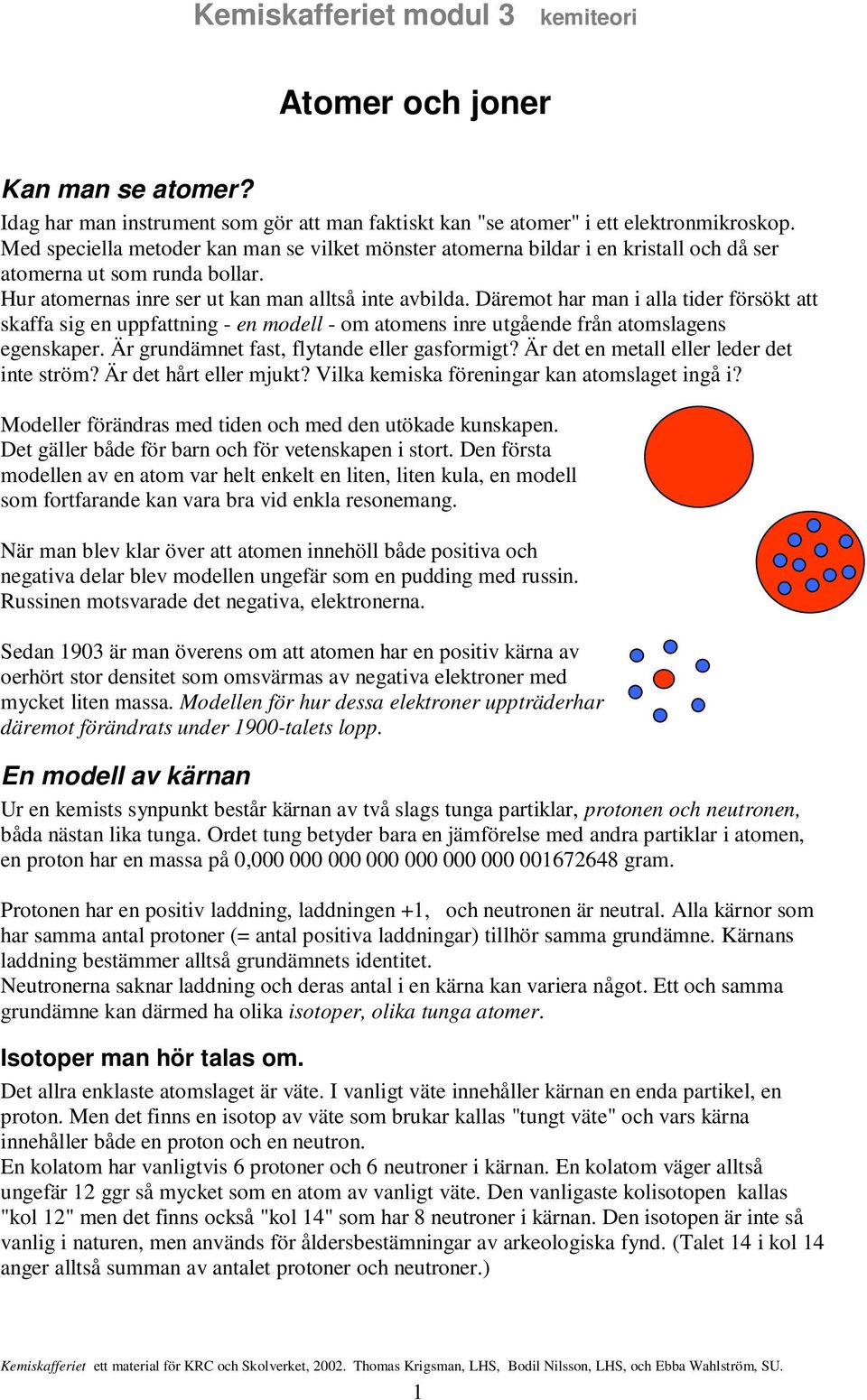 Däremot har man i alla tider försökt att skaffa sig en uppfattning - en modell - om atomens inre utgående från atomslagens egenskaper. Är grundämnet fast, flytande eller gasformigt?