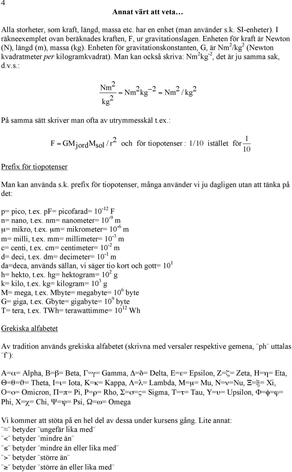 Man kan också skriva: Nm 2 kg -2, det är ju samma sak, d.v.s.: Nm 2 kg 2 = Nm2 kg 2 = Nm 2 / kg 2 På samma sätt skriver man ofta av utrymmesskäl t.ex.