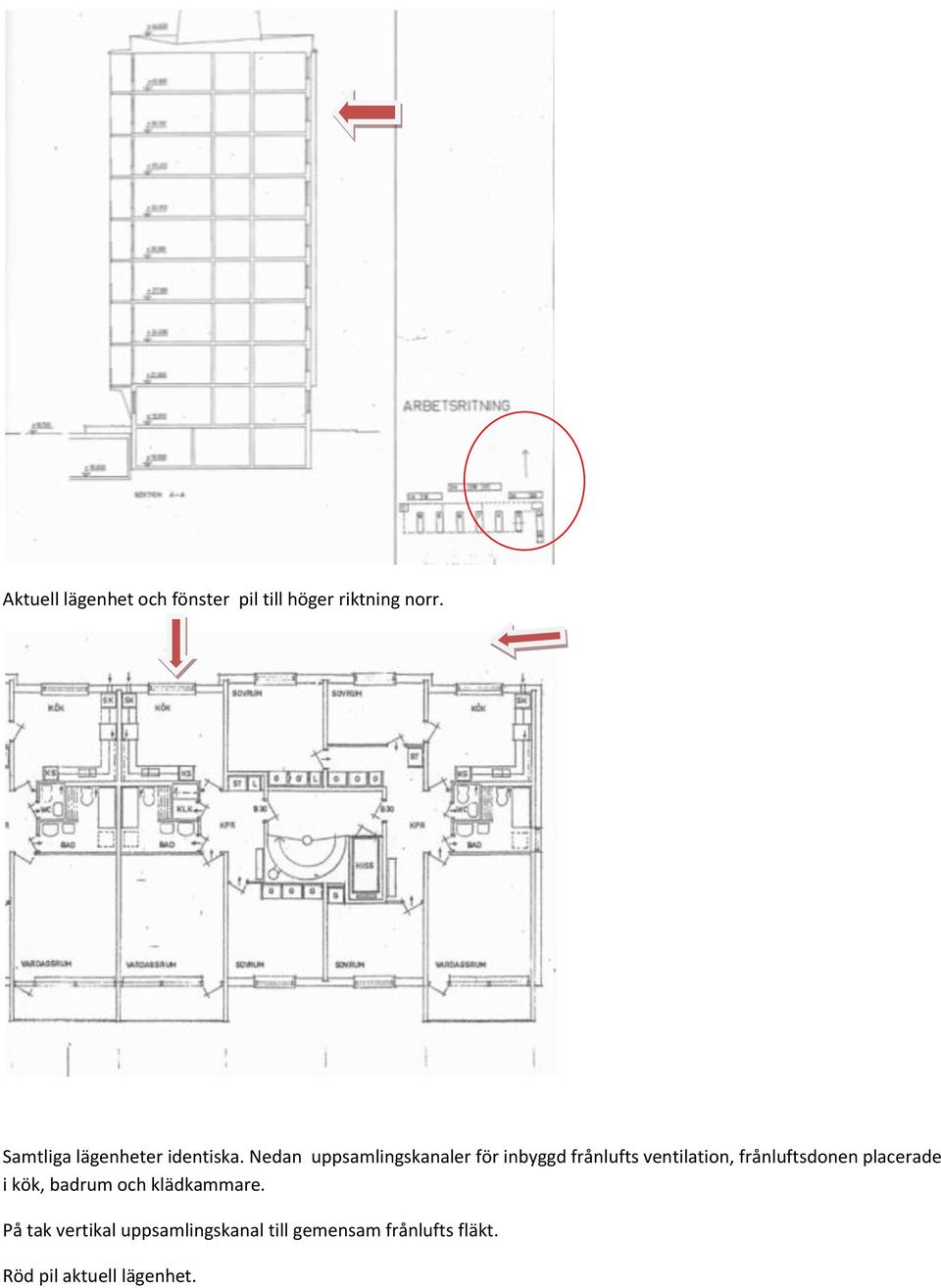 Nedan uppsamlingskanaler för inbyggd frånlufts ventilation, frånluftsdonen