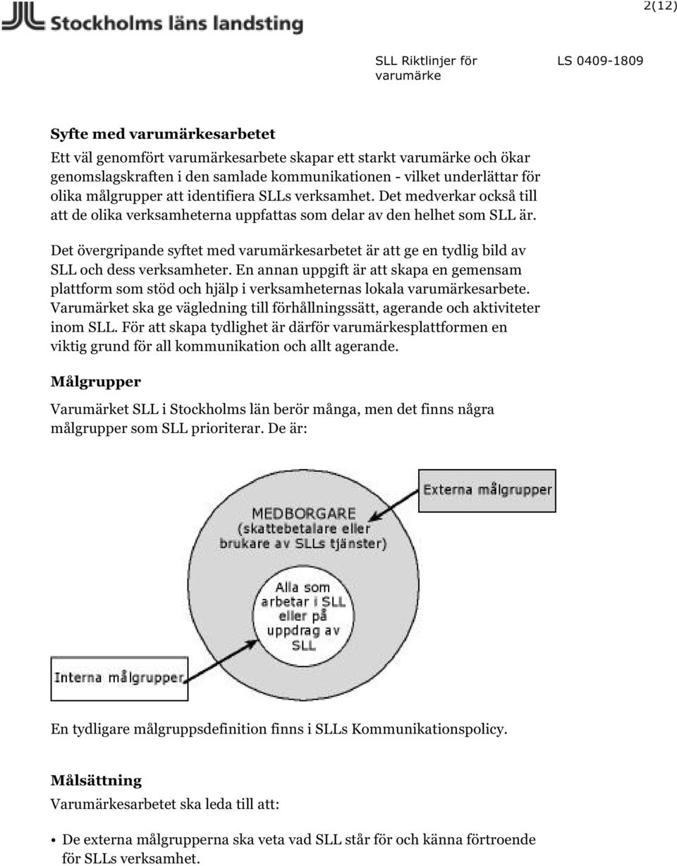 En annan uppgift är att skapa en gemensam plattform som stöd och hjälp i verksamheternas lokala sarbete. Varumärket ska ge vägledning till förhållningssätt, agerande och aktiviteter inom SLL.