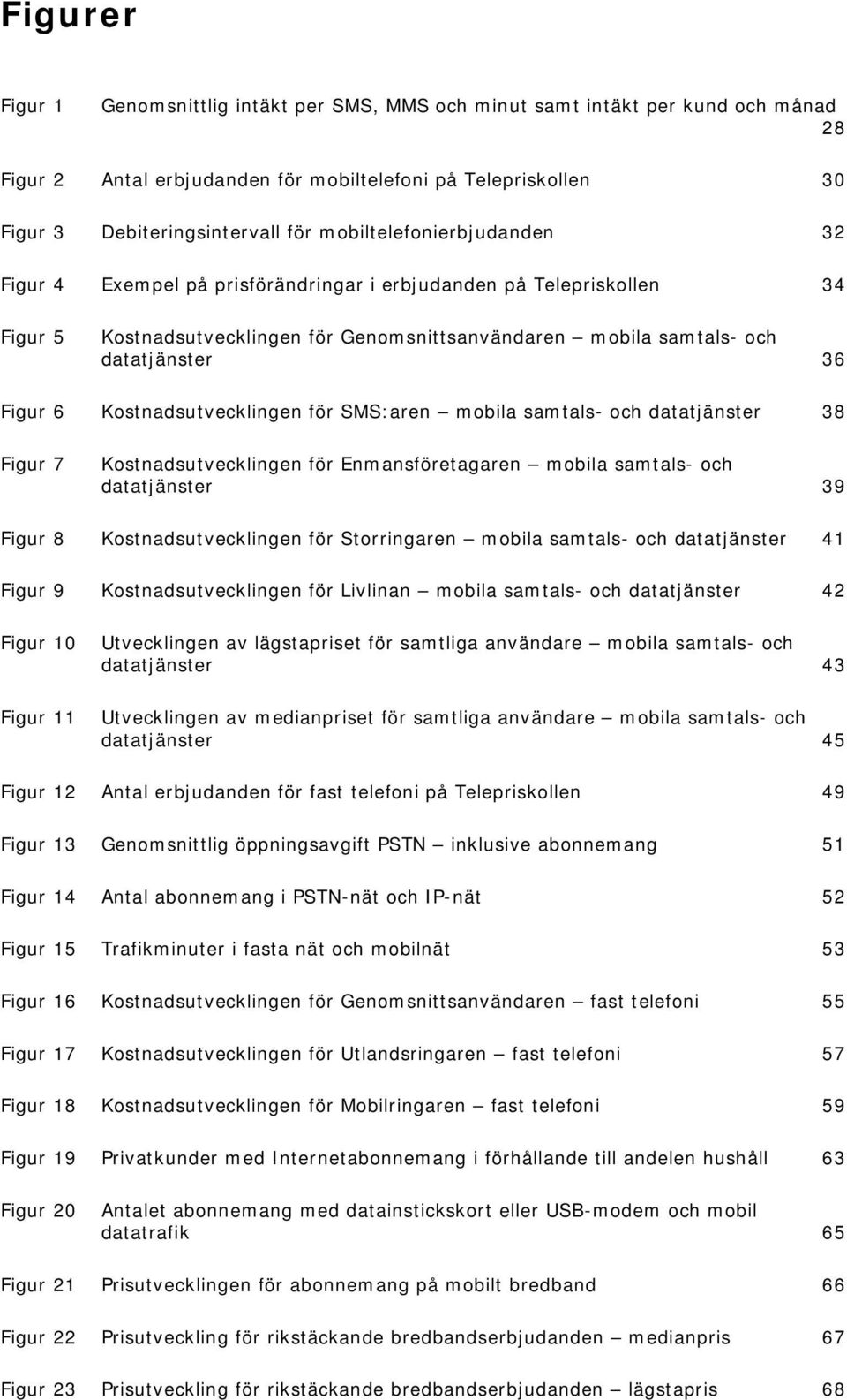 Kostnadsutvecklingen för SMS:aren mobila samtals- och datatjänster 38 Figur 7 Kostnadsutvecklingen för Enmansföretagaren mobila samtals- och datatjänster 39 Figur 8 Kostnadsutvecklingen för