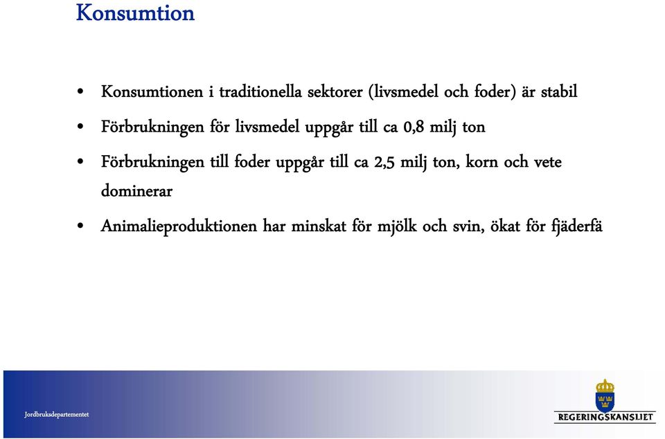 Förbrukningen till foder uppgår till ca 2,5 milj ton, korn och vete