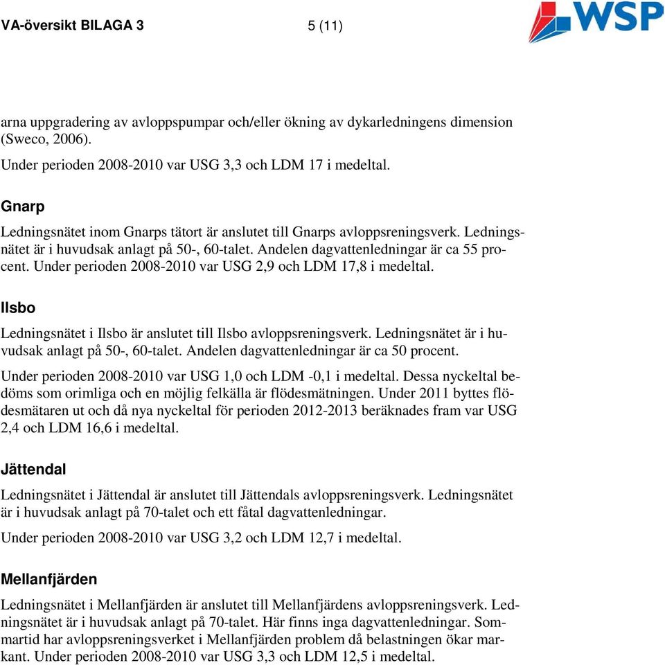 Under perioden 2008-2010 var USG 2,9 och LDM 17,8 i medeltal. Ilsbo Ledningsnätet i Ilsbo är anslutet till Ilsbo avloppsreningsverk. Ledningsnätet är i huvudsak anlagt på 50-, 60-talet.