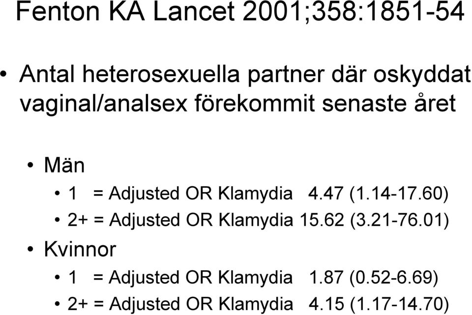 47 (1.14-17.60) 2+ = Adjusted OR Klamydia 15.62 (3.21-76.