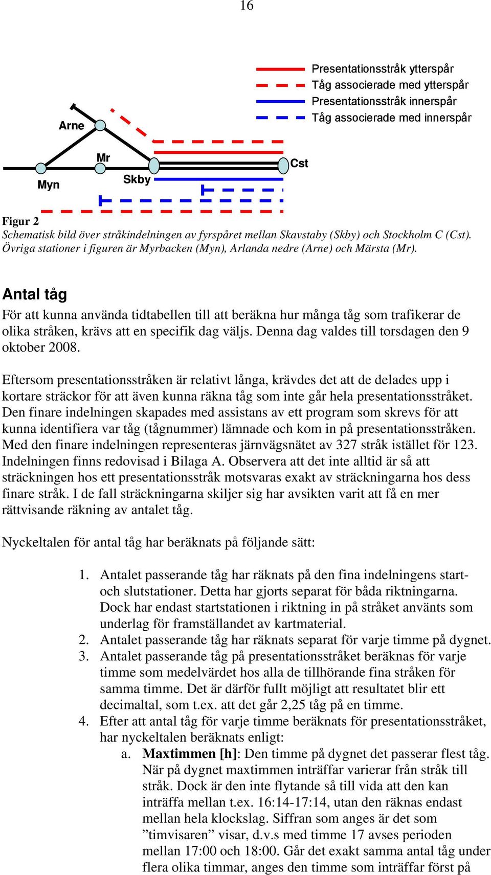 Antal tåg För att kunna använda tidtabellen till att beräkna hur många tåg som trafikerar de olika stråken, krävs att en specifik dag väljs. Denna dag valdes till torsdagen den 9 oktober 28.