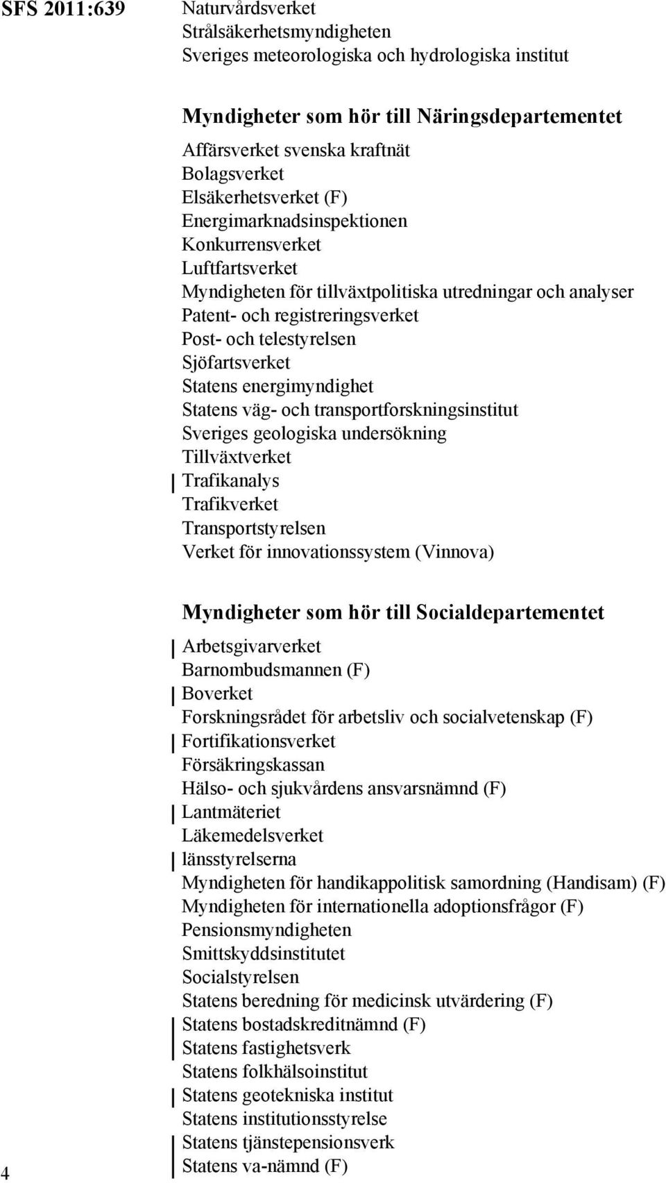 Sjöfartsverket Statens energimyndighet Statens väg- och transportforskningsinstitut Sveriges geologiska undersökning Tillväxtverket Trafikanalys Trafikverket Transportstyrelsen Verket för