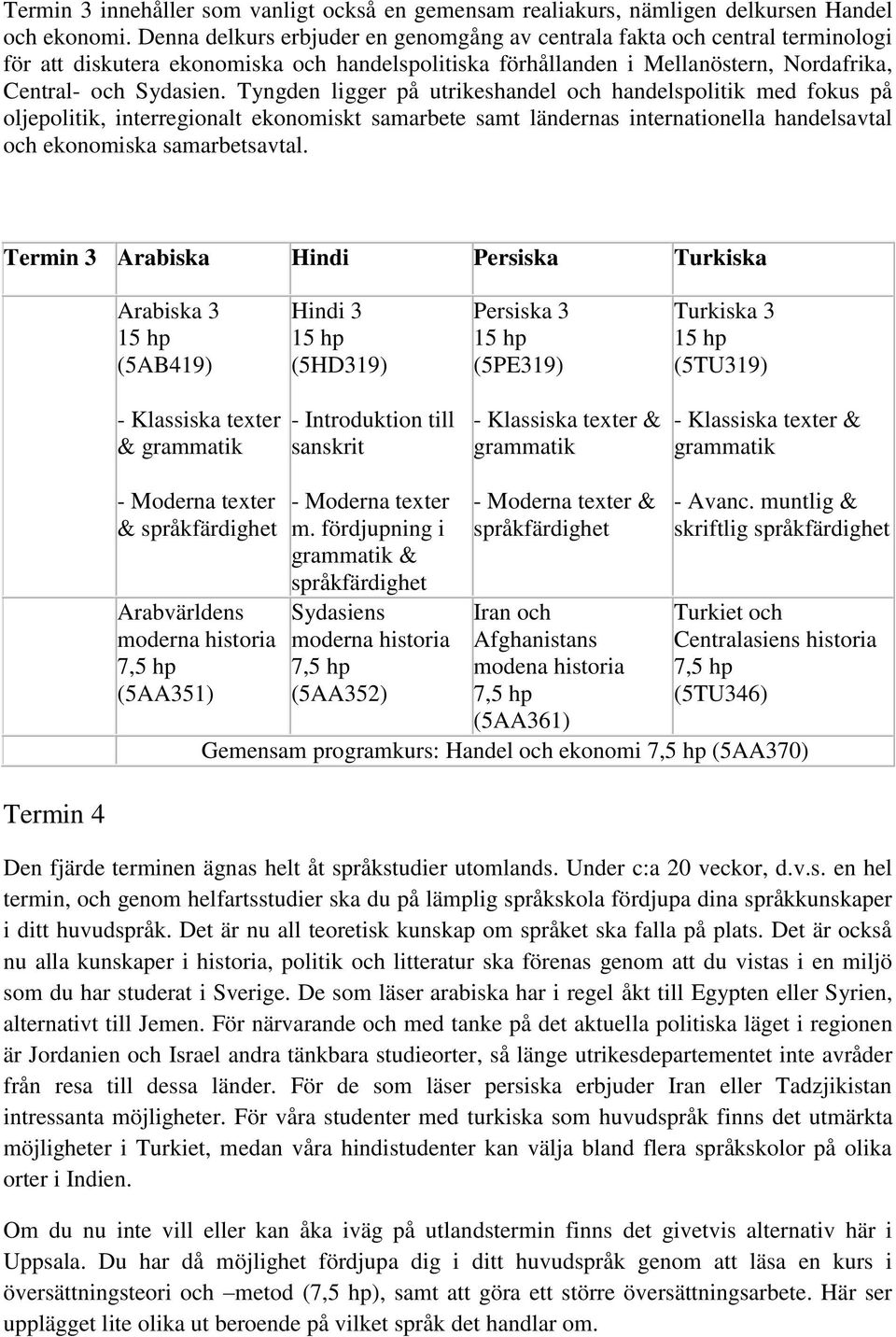 Tyngden ligger på utrikeshandel och handelspolitik med fokus på oljepolitik, interregionalt ekonomiskt samarbete samt ländernas internationella handelsavtal och ekonomiska samarbetsavtal.