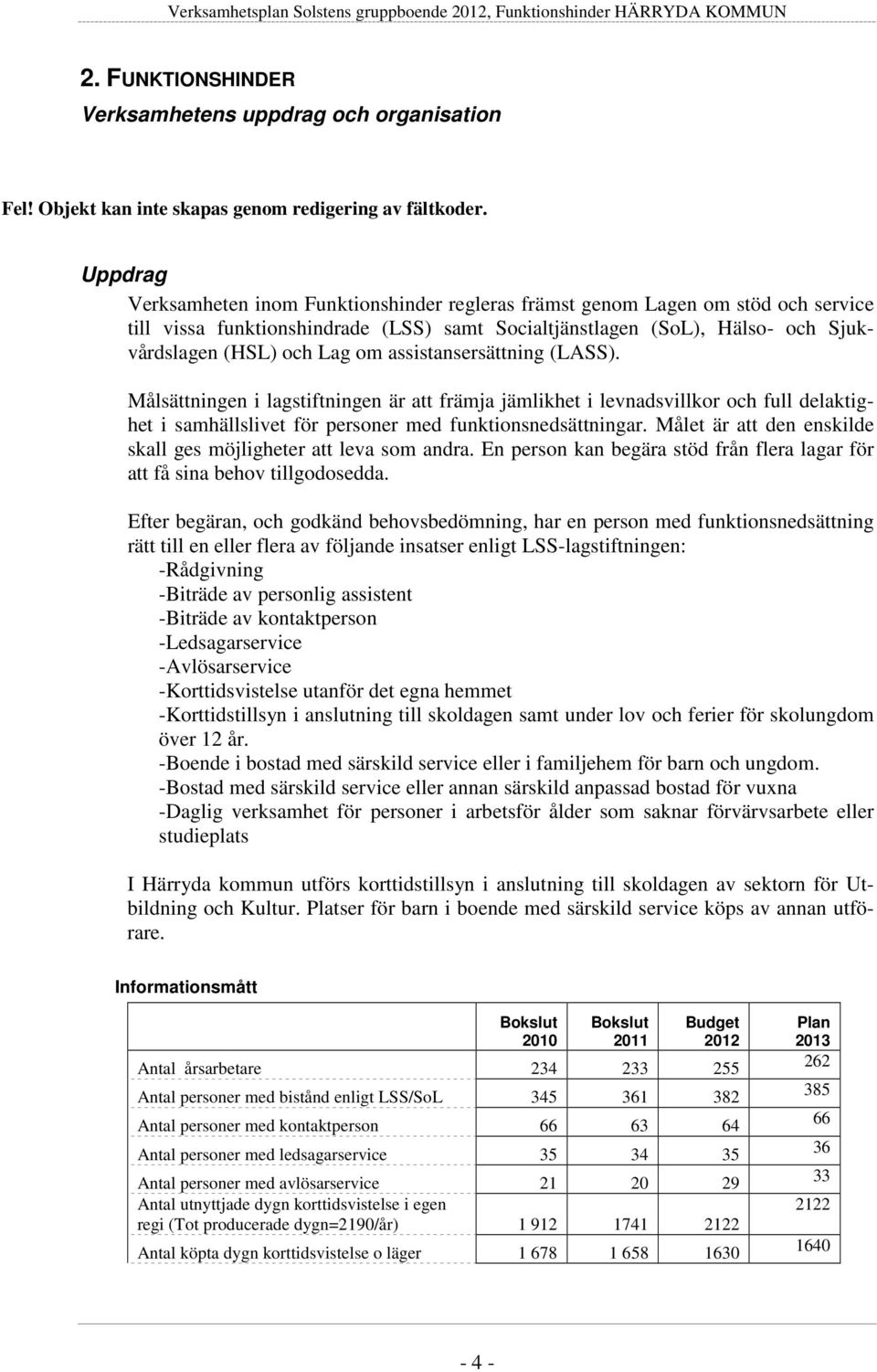 assistansersättning (LASS). Målsättningen i lagstiftningen är att främja jämlikhet i levnadsvillkor och full delaktighet i samhällslivet för personer med funktionsnedsättningar.