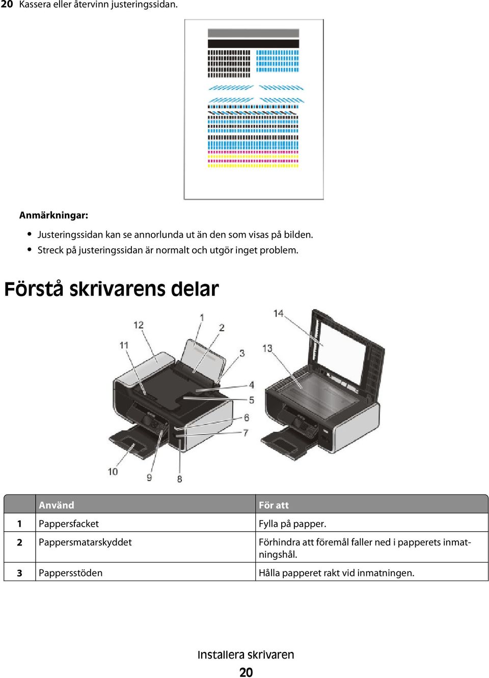 Streck på justeringssidan är normalt och utgör inget problem.