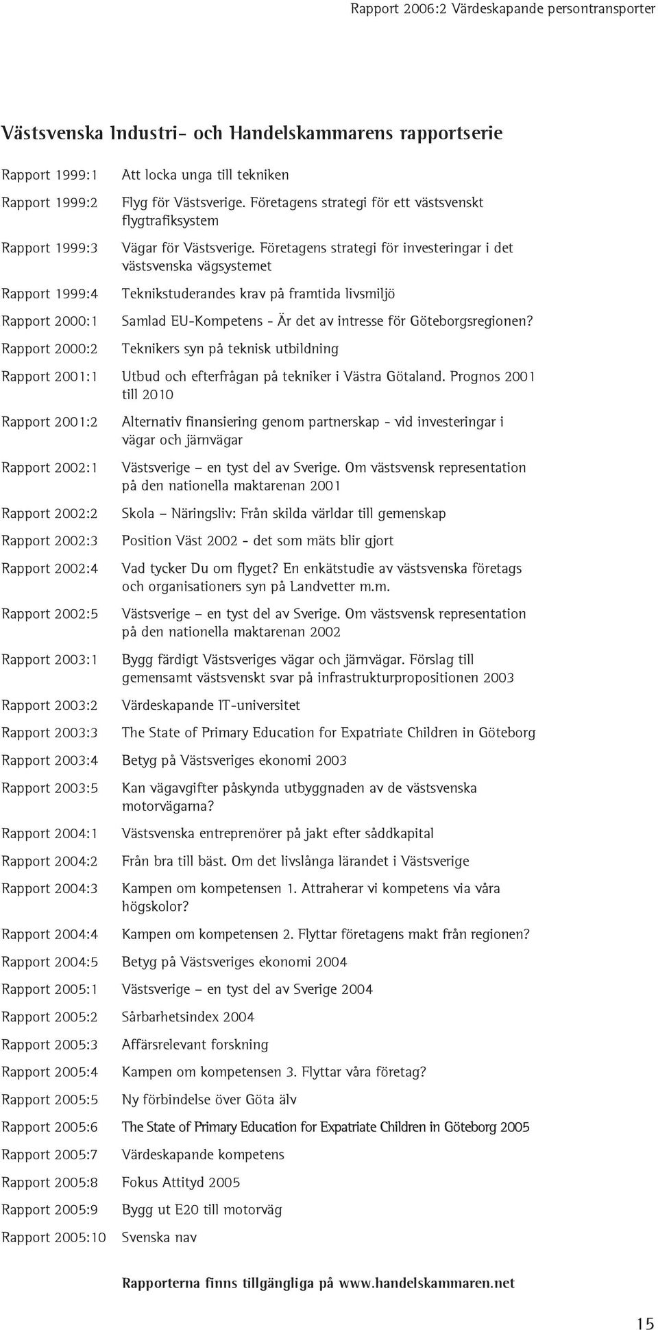 Företagens strategi för investeringar i det västsvenska vägsystemet Teknikstuderandes krav på framtida livsmiljö Samlad EU-Kompetens - Är det av intresse för Göteborgsregionen?