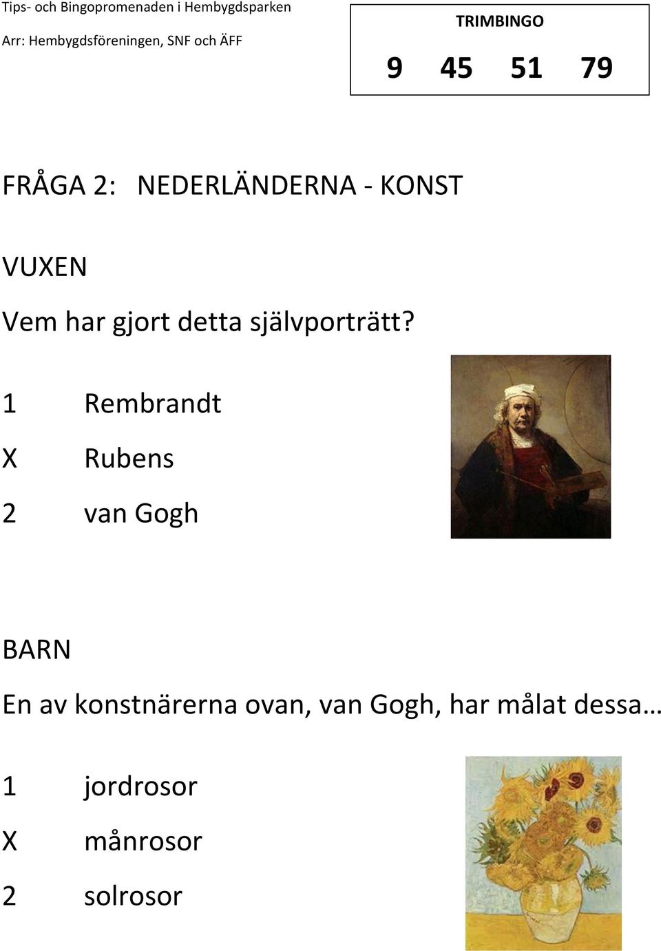 1 Rembrandt Rubens 2 van Gogh En av konstnärerna