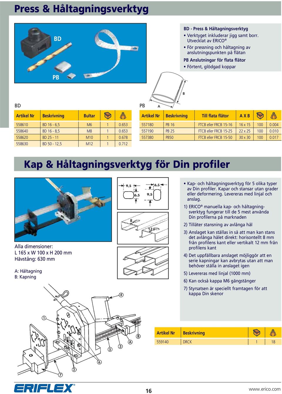 653 558640 BD 16-8,5 M8 1 0.653 558620 BD 25-11 M10 1 0.678 558630 BD 50-12,5 M12 1 0.712 Till flata flätor A X B 557180 PB 16 FTCB eller FRCB 15-16 16 x 15 100 0.